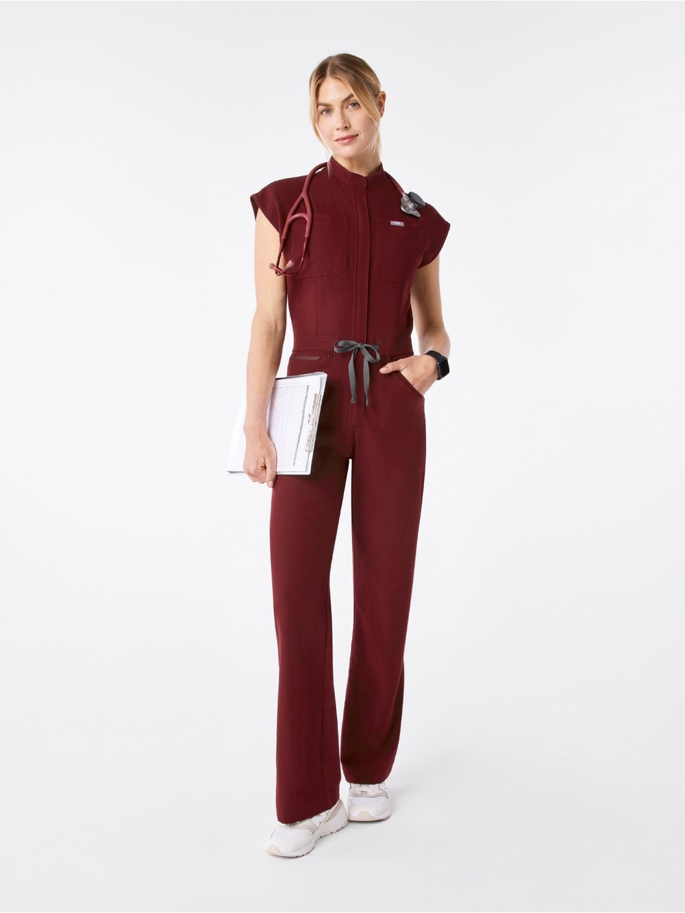 Figs | Rafaela Wide-Leg ScrubJumpsuit | Burgundy | NWT
